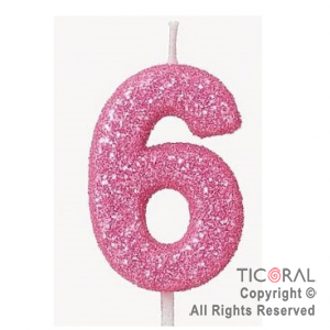 VELA NUMERAL CHICO 5.5 CM CON GIBRE ROSA NUMERO 6 x 1